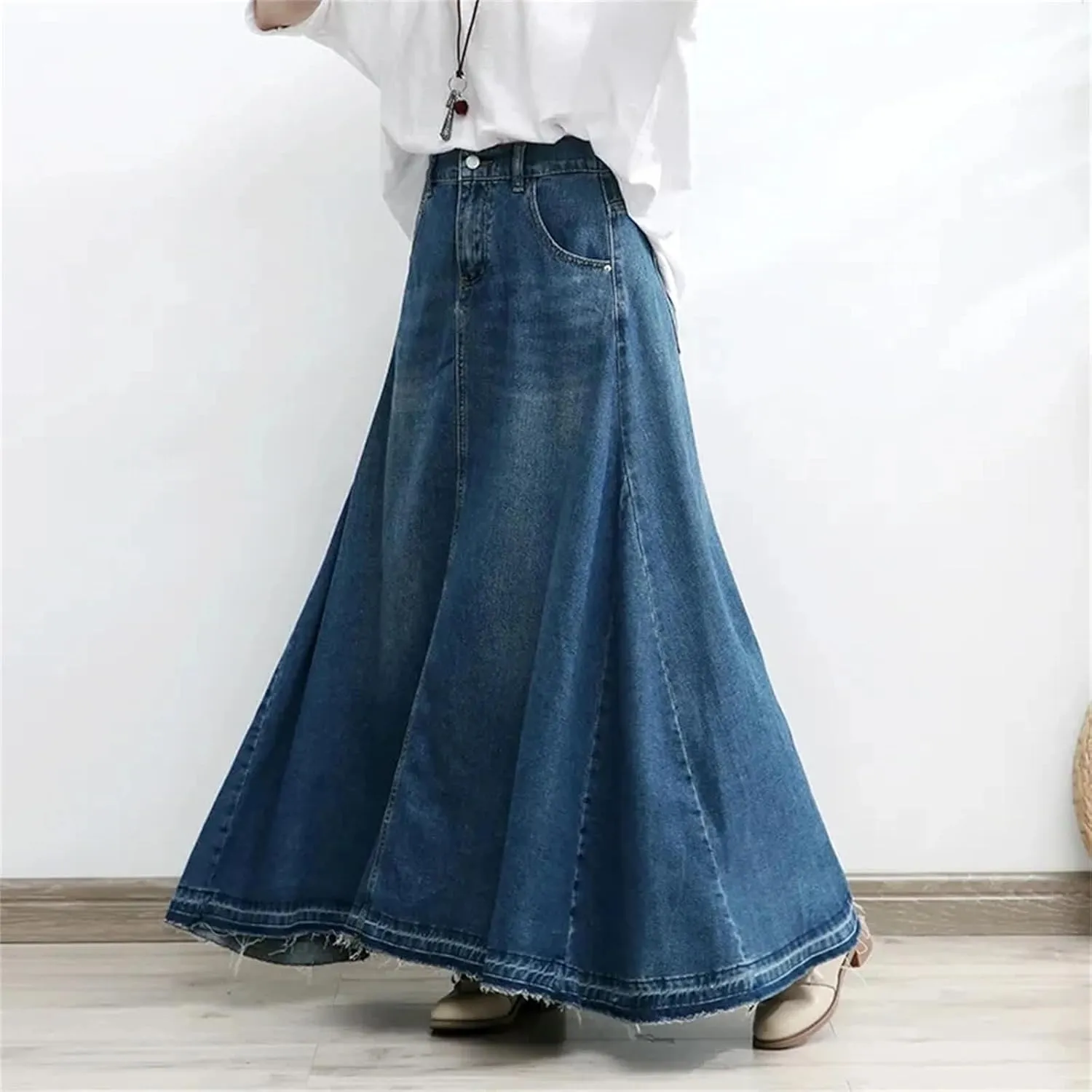 Women's Oversized High Waisted Denim Long Swing Skirts Summer Slim A-Line Jeans Umbrella Skirts