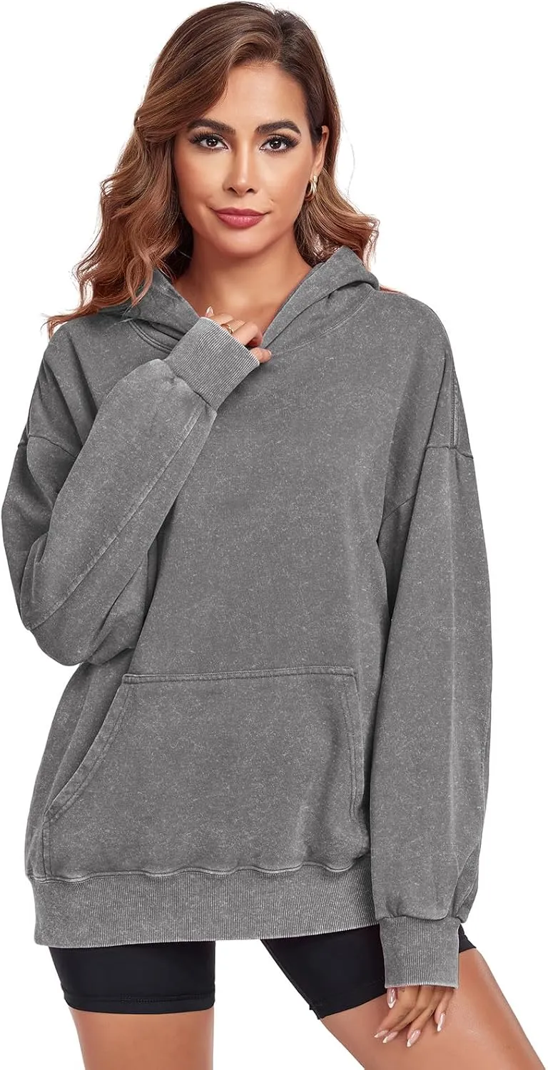 Women's Oversized Hoodies Sweatshirts Vintage Acid Wash Cotton Baggy Spring Fall Outfits Pullover Tops