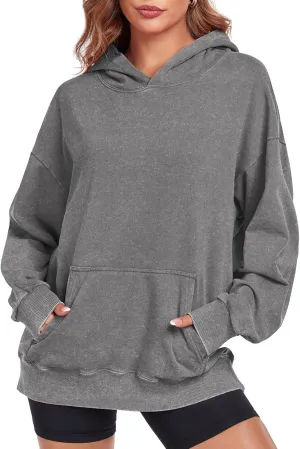 Women's Oversized Hoodies Sweatshirts Vintage Acid Wash Cotton Baggy Spring Fall Outfits Pullover Tops