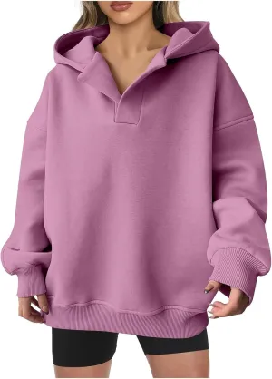 Womens Oversized Hoodies V Neck Sweatshirts Long Sleeve Pullover Casual Fall Teen Girls Preppy Clothes 2024 Trendy