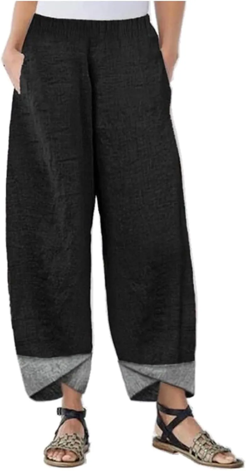 Womens Palazzo Pants 2024 Summer Elastic High Waist Pants Casual Loose Fit Breathable Wide Leg Capris Women Pants
