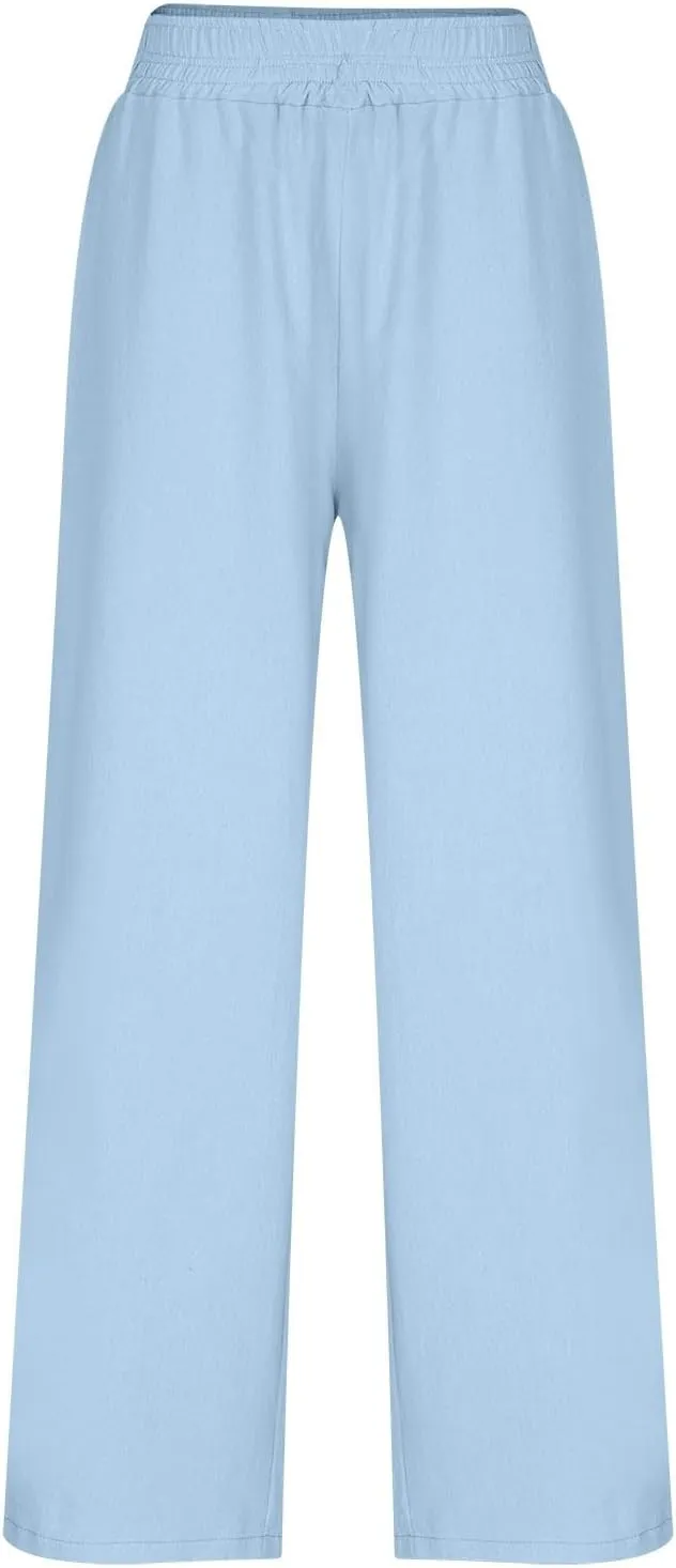 Womens Palazzo Pants with Pockets Loose Flowy Wide Leg Pants Summer Beach Travel Outfits Stretch Comfy Trousers