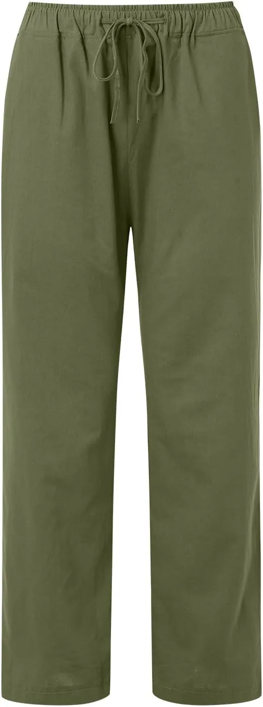 Women's Pants Summer Casual Plus Size Lightweight Straight Leg Drawstring Elastic Waist Loose Comfy Trousers with Pockets