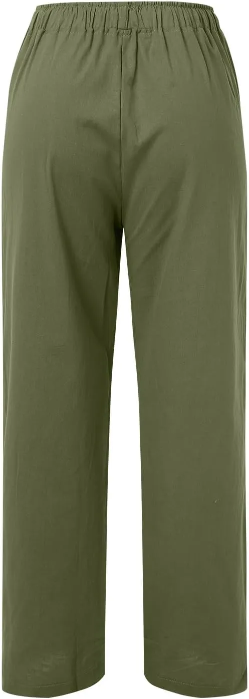 Women's Pants Summer Casual Plus Size Lightweight Straight Leg Drawstring Elastic Waist Loose Comfy Trousers with Pockets