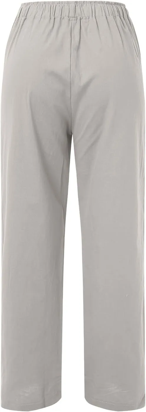 Women's Pants Summer Casual Plus Size Lightweight Straight Leg Drawstring Elastic Waist Loose Comfy Trousers with Pockets