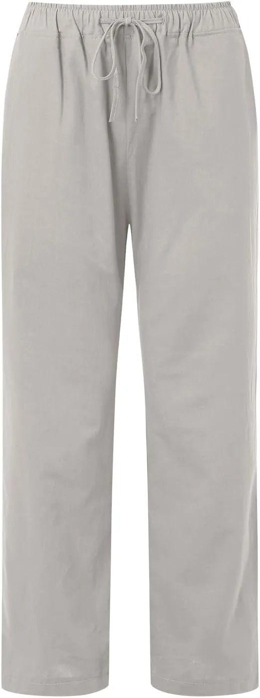 Women's Pants Summer Casual Plus Size Lightweight Straight Leg Drawstring Elastic Waist Loose Comfy Trousers with Pockets