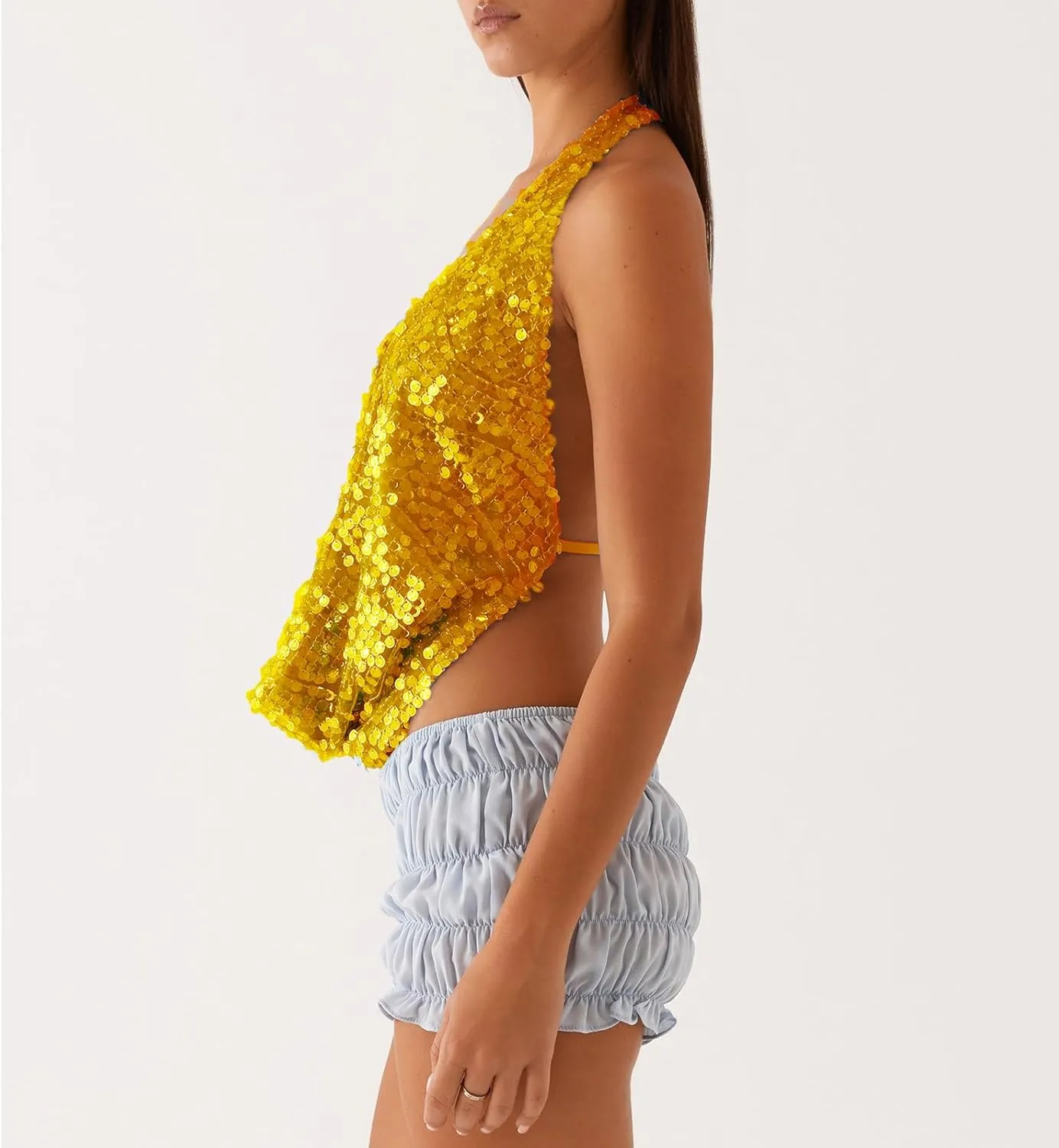 Womens Sequin Top Sleeveless Halter Rhinestone Pearl Floral Camisole Party Club Sparkly Tops Bling Glitter Tank
