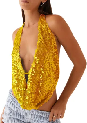 Womens Sequin Top Sleeveless Halter Rhinestone Pearl Floral Camisole Party Club Sparkly Tops Bling Glitter Tank