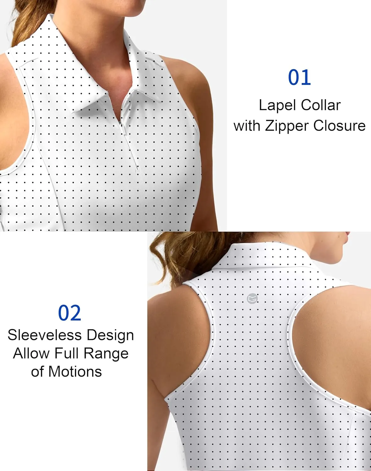 Women's Sleeveless Golf Shirt Zip Up Quick Dry Collared Tank Tops Racerback Tennis Athletic Polo Shirts for Women