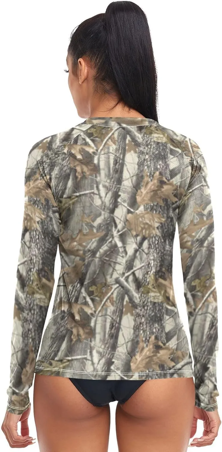 Women's Standard Rash Guard Top Mossy-Tree-camo-Leaf Long Sleeve UPF50  Sun Protection Quick Dry Shirts XS