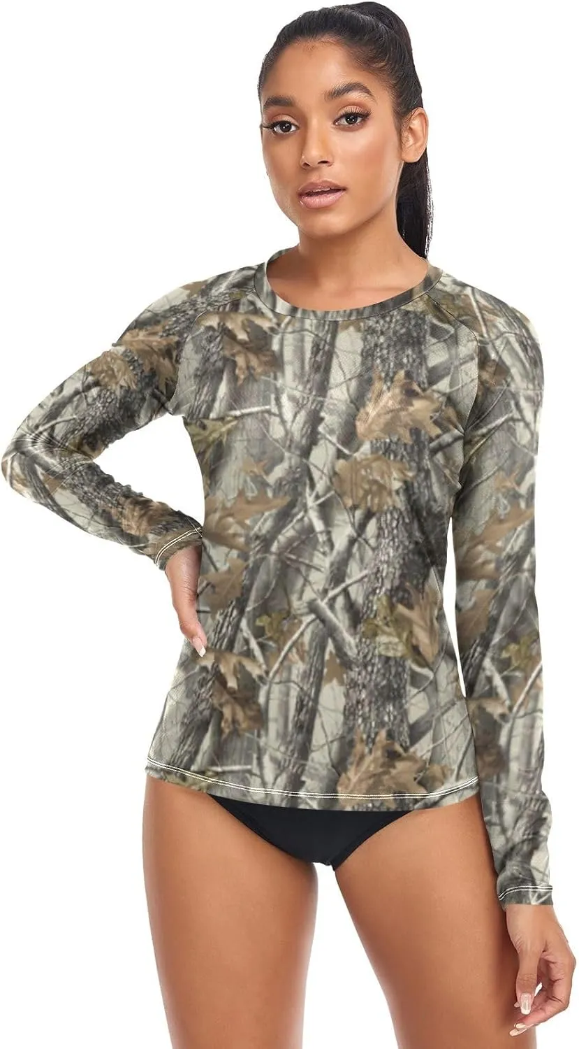 Women's Standard Rash Guard Top Mossy-Tree-camo-Leaf Long Sleeve UPF50  Sun Protection Quick Dry Shirts XS