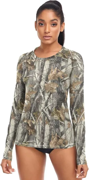 Women's Standard Rash Guard Top Mossy-Tree-camo-Leaf Long Sleeve UPF50  Sun Protection Quick Dry Shirts XS