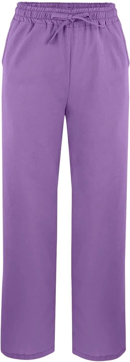 Womens Striped Linen Pants Lightweight Capri Summer Casual Beach Drawstring Elastic Waist Trousers with Pockets