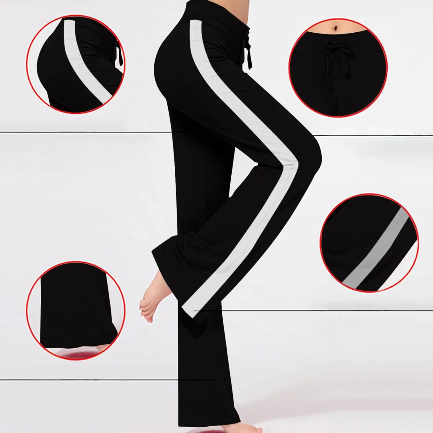 Women's Striped Wide Leg Pants High Waist Drawstring Yoga Pants Tummy Control Straight Leg Gym Workout Athletic Pants