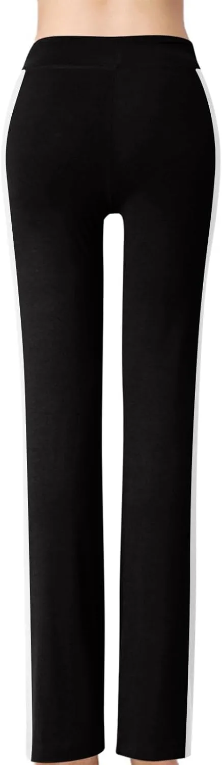 Women's Striped Wide Leg Pants High Waist Drawstring Yoga Pants Tummy Control Straight Leg Gym Workout Athletic Pants