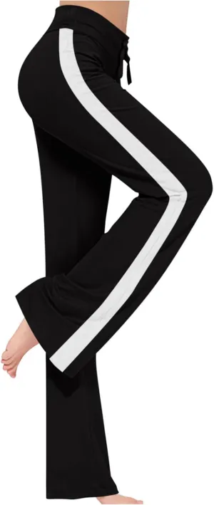 Women's Striped Wide Leg Pants High Waist Drawstring Yoga Pants Tummy Control Straight Leg Gym Workout Athletic Pants