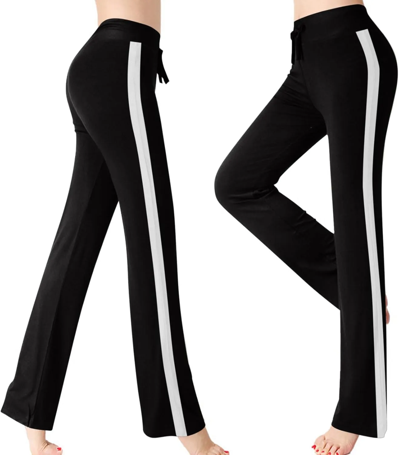 Women's Striped Wide Leg Pants High Waist Drawstring Yoga Pants Tummy Control Straight Leg Gym Workout Athletic Pants