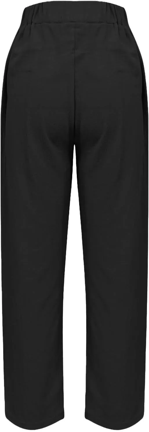 Womens Summer Casual Linen Pants 2025 Elastic High Waist Pant Drawstring Loose Cropped Trousers Capris with Pockets