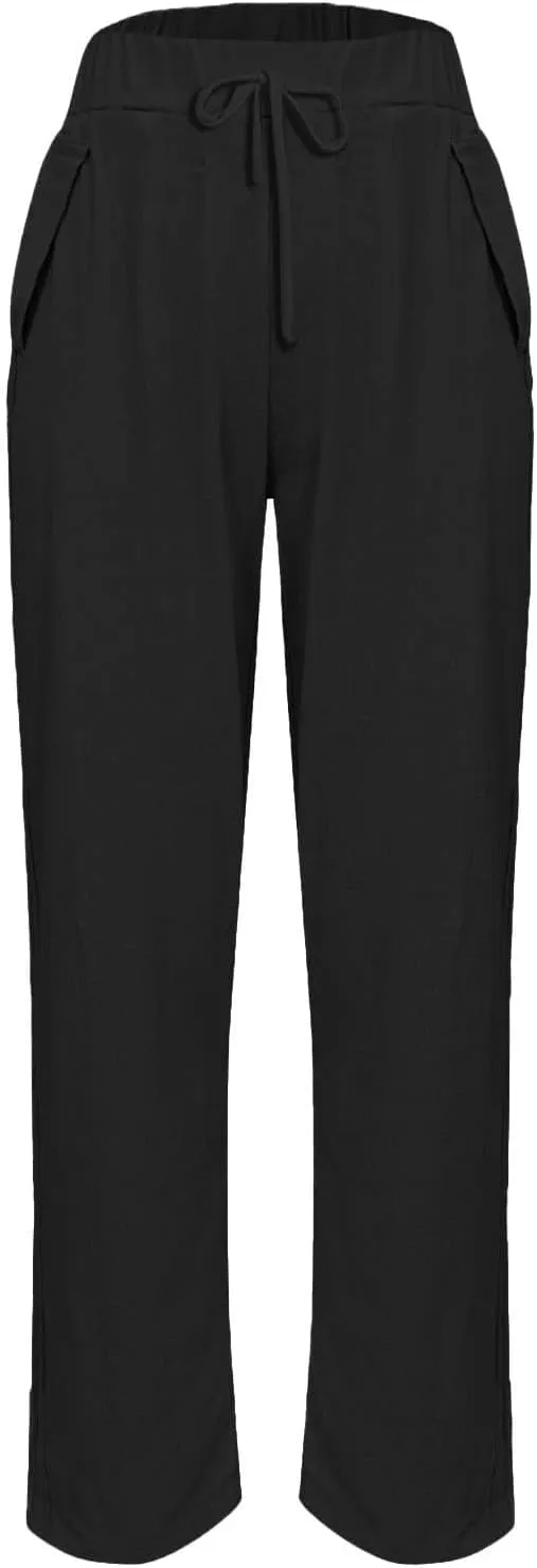 Womens Summer Casual Linen Pants 2025 Elastic High Waist Pant Drawstring Loose Cropped Trousers Capris with Pockets