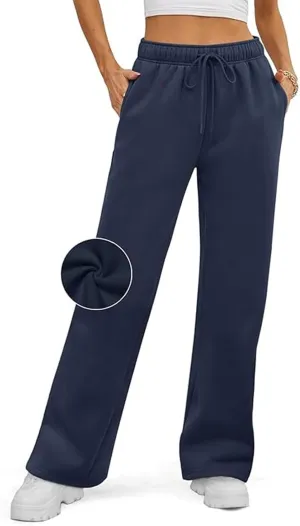 Women's Summer Casual Pants High Waist Drawstring Wide Straight Leg Sport Pants Loose Workout Trousers with Pockets