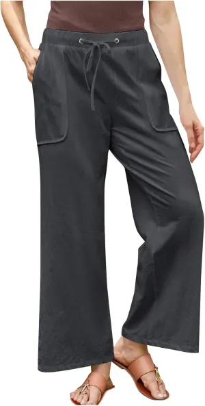 Women's Summer Loose Cotton Linen Palazzo Pants Drawstring Waist Wide Leg Pants with Pockets Long Lounge Trousers