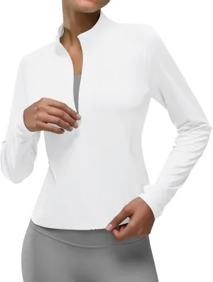 Women's UPF 50  Lightweight Athletic Jacket with Zip Pockets Sun Protection Full Zip Long Sleeve Shirts Hiking