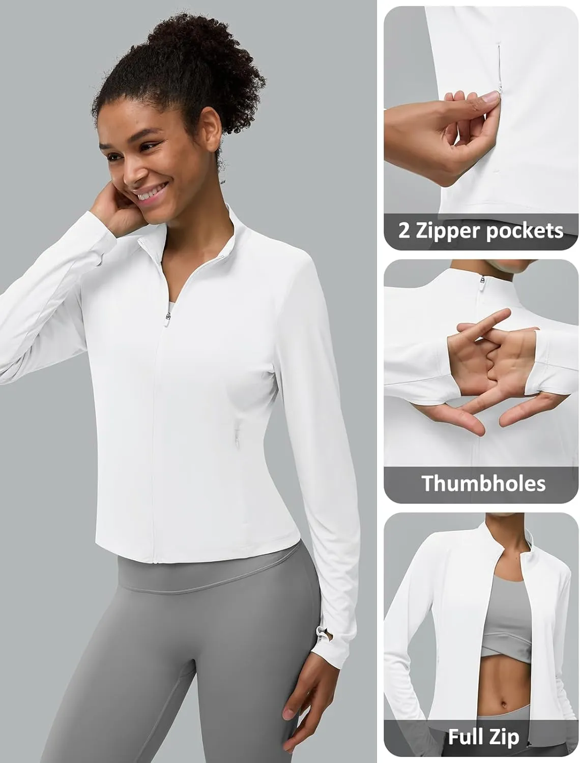 Women's UPF 50  Lightweight Athletic Jacket with Zip Pockets Sun Protection Full Zip Long Sleeve Shirts Hiking