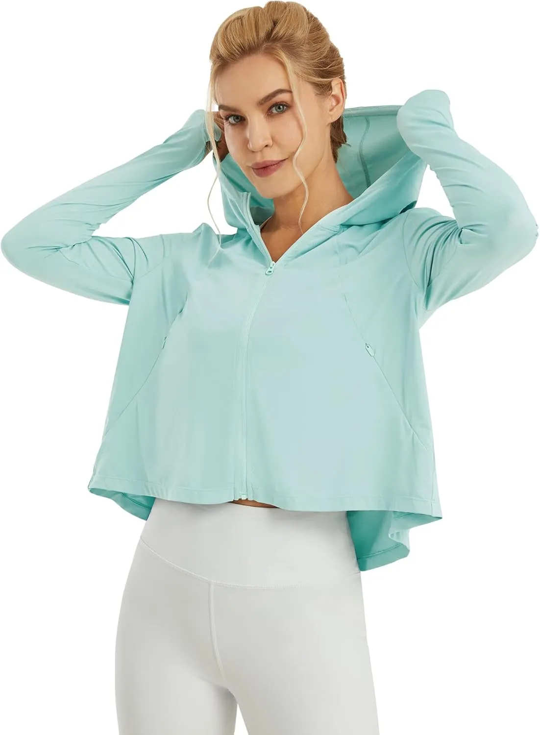 Womens UPF 50  Sun Protection Hoodie Shirts Lightweight Quick Dry Long Sleeve Zip Jacket with Pocket Hiking Outdoor