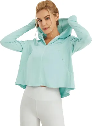 Womens UPF 50  Sun Protection Hoodie Shirts Lightweight Quick Dry Long Sleeve Zip Jacket with Pocket Hiking Outdoor