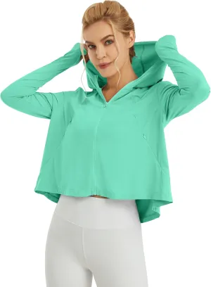 Womens UPF 50  Sun Protection Hoodie Shirts Lightweight Quick Dry Long Sleeve Zip Jacket with Pocket Hiking Outdoor