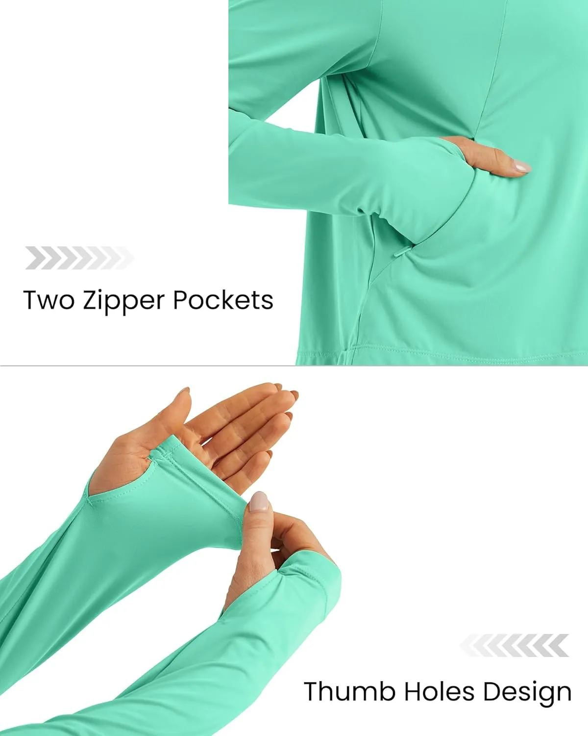 Womens UPF 50  Sun Protection Hoodie Shirts Lightweight Quick Dry Long Sleeve Zip Jacket with Pocket Hiking Outdoor