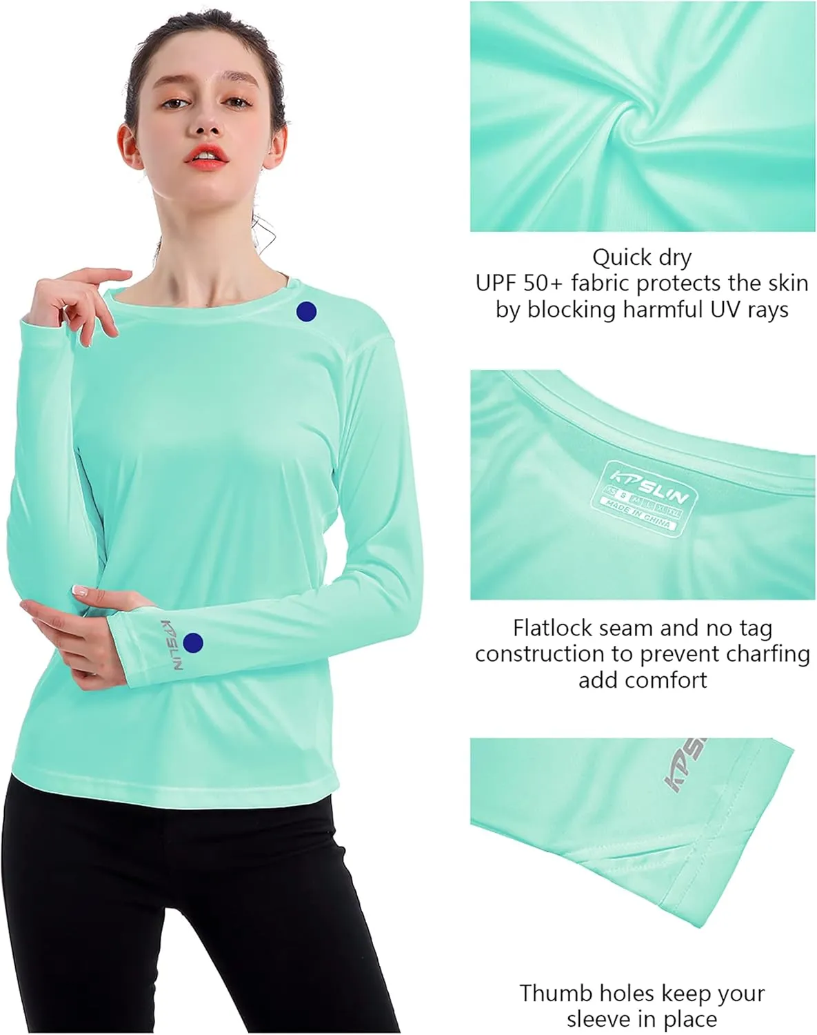 Women's UPF 50  UV Sun Protection Shirt Outdoor Performance Long Sleeve Rash Guard Shirts for Hiking,Swim,Fishing