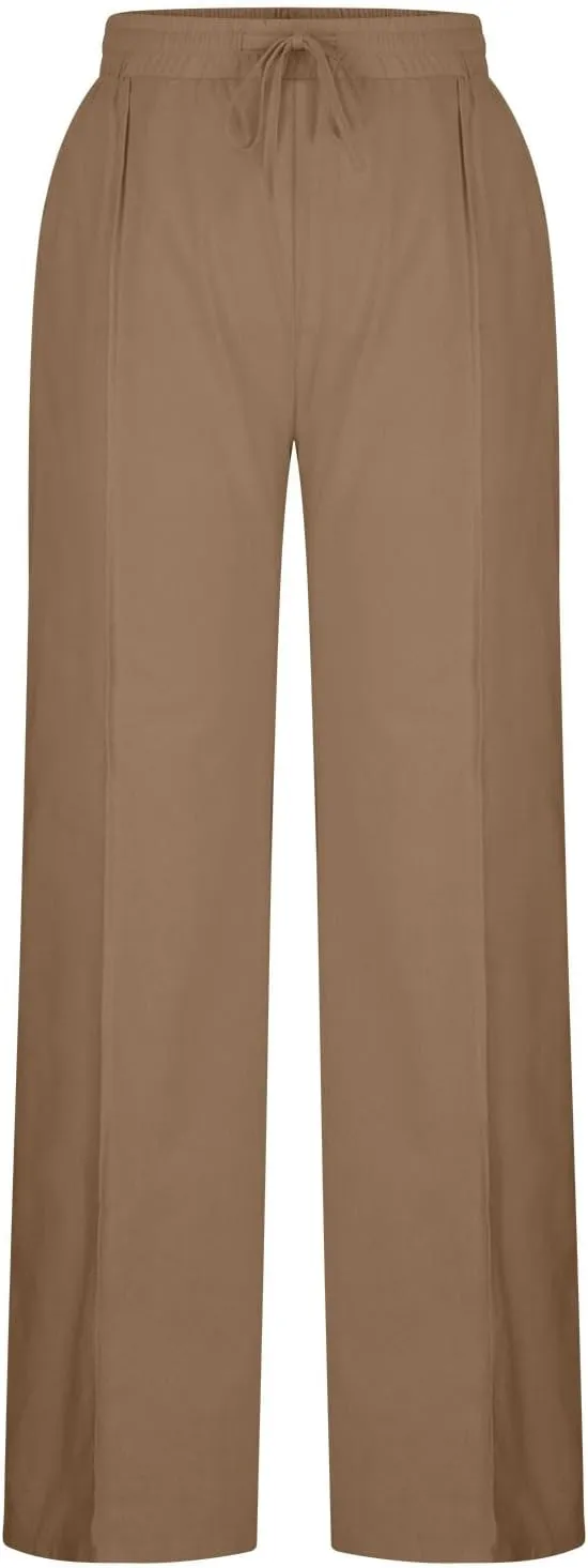 Women's Vintage Wide Leg Pants Cotton Linen Harem Pants Summer Elastic Waist Casual Lightweight Baggy Slacks Trousers