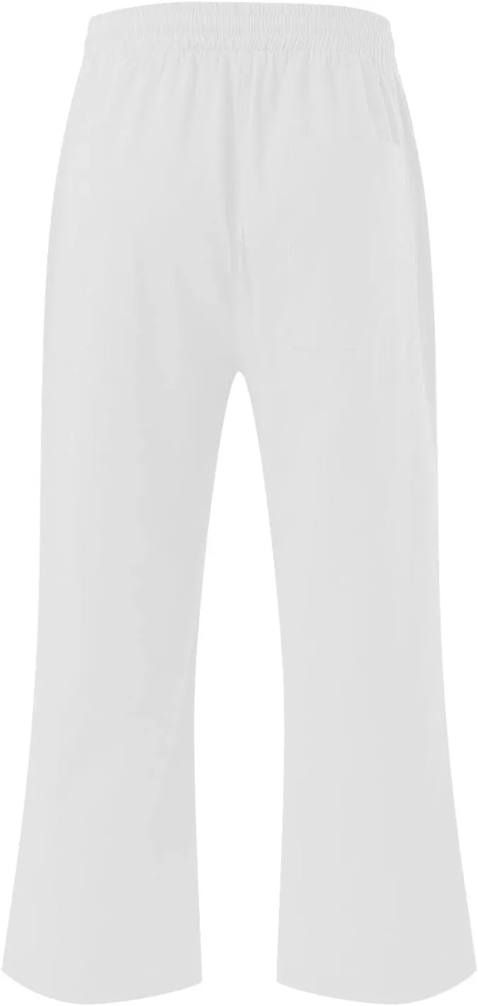 Womens Wide Leg Capris Casual Summer Elastic High Waist Cotton Linen Carpi Pants Loose Comfy Cropped Lounge Trousers