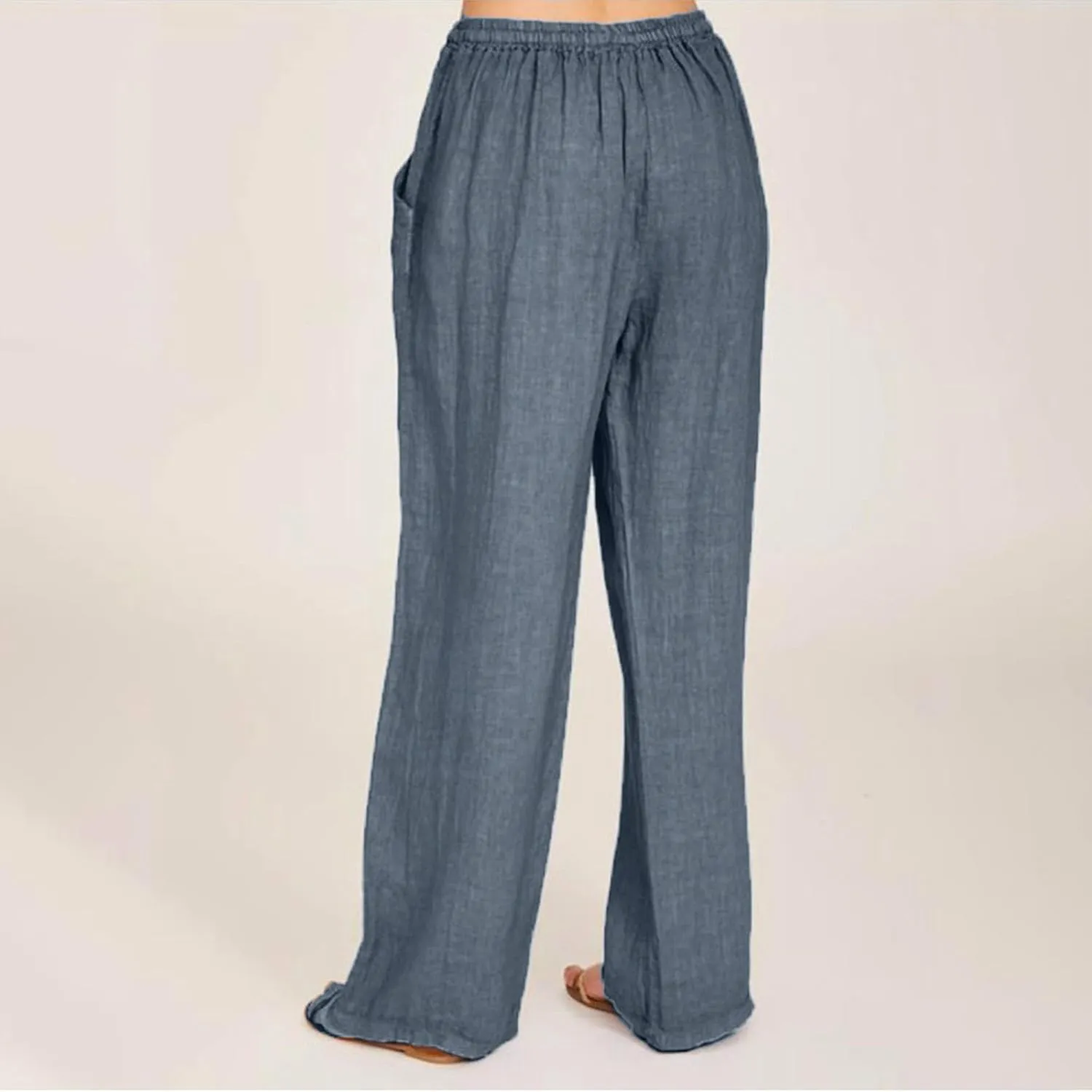 Women's Wide Leg Cotton Linen Pants Summer Flowy Beach Pants Drawstring High Waisted Palazzo Pants Plus Size Yoga Trousers