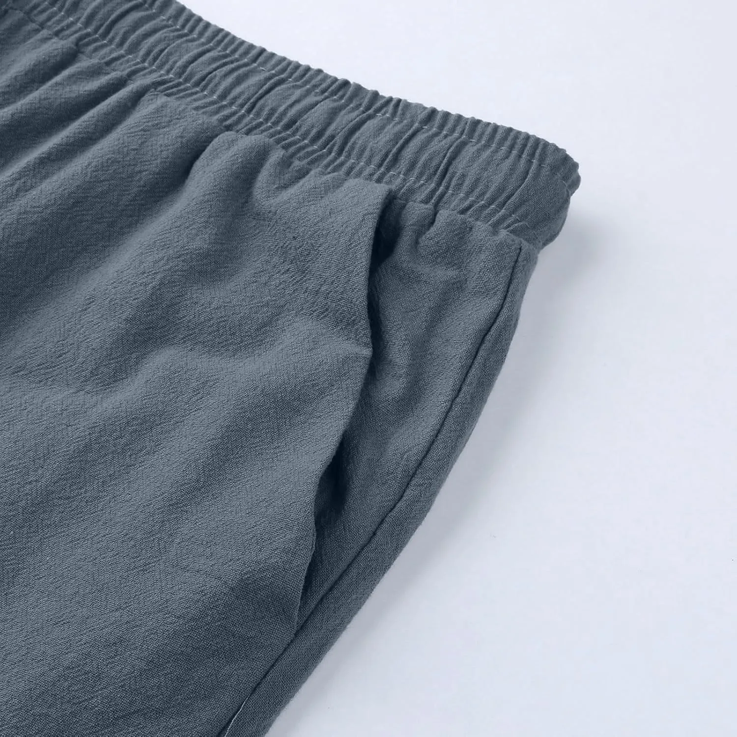 Women's Wide Leg Cotton Linen Pants Summer Flowy Beach Pants Drawstring High Waisted Palazzo Pants Plus Size Yoga Trousers