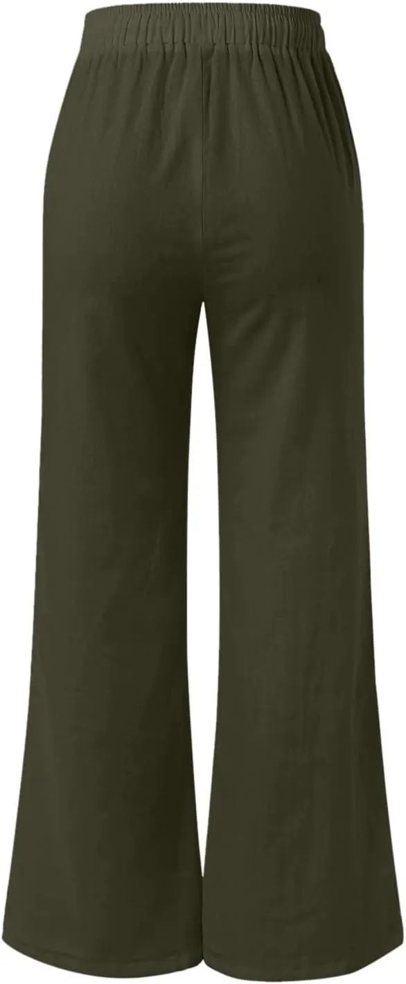 Womens Wide Leg Linen Pants Lightweight Summer Beach Lounge Trousers Pants Casual Vacation Clothes for Women