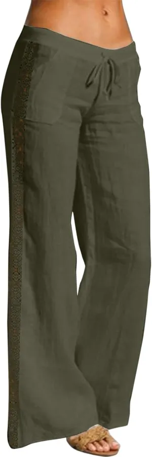 Womens Wide Leg Linen Pants Lightweight Summer Beach Lounge Trousers Pants Casual Vacation Clothes for Women