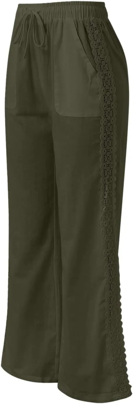 Womens Wide Leg Linen Pants Lightweight Summer Beach Lounge Trousers Pants Casual Vacation Clothes for Women
