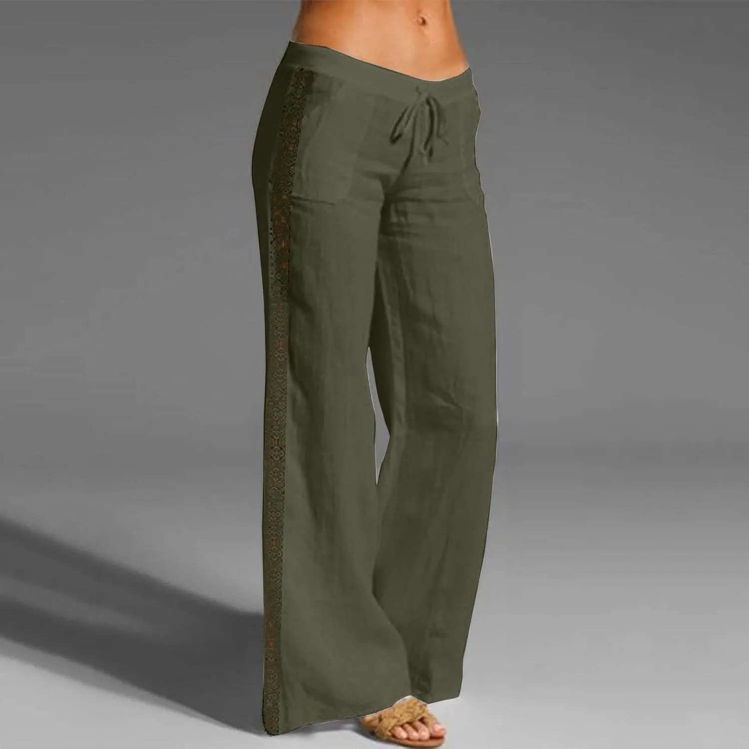 Womens Wide Leg Linen Pants Lightweight Summer Beach Lounge Trousers Pants Casual Vacation Clothes for Women