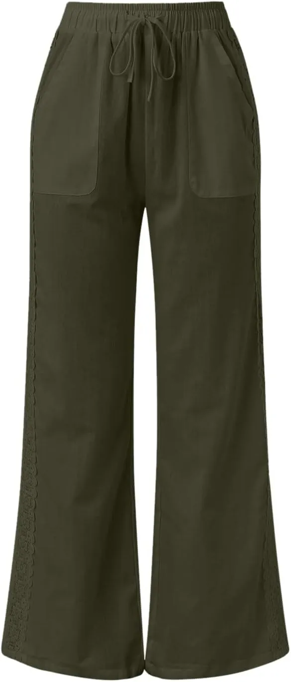 Womens Wide Leg Linen Pants Lightweight Summer Beach Lounge Trousers Pants Casual Vacation Clothes for Women