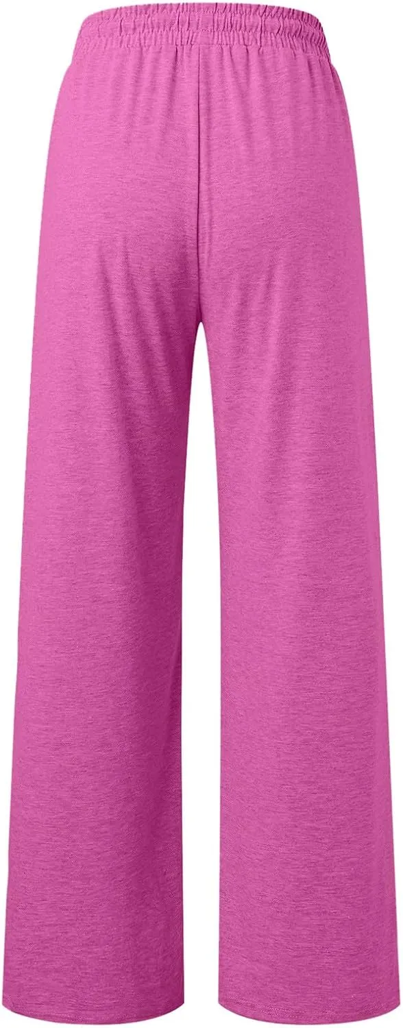 Womens Wide Leg Sweatpants Lightweight High Waisted Baggy Sweat Pants Drawstring Workout Athletic Joggers with Pocket