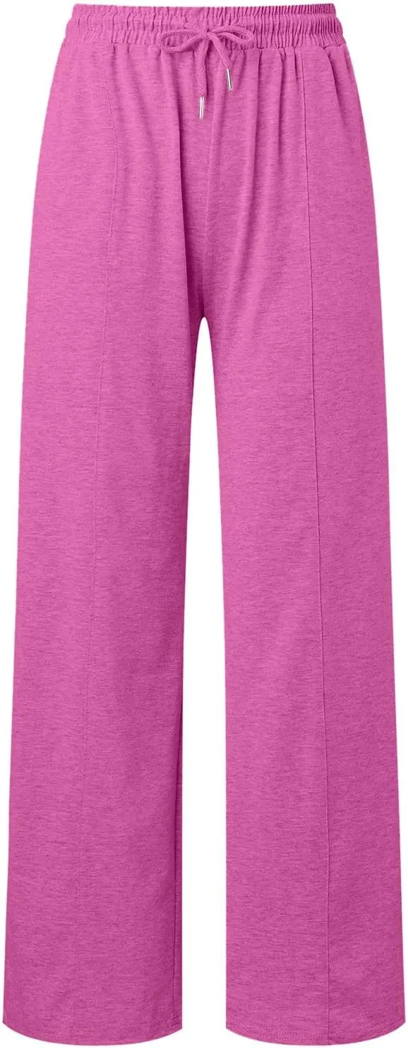 Womens Wide Leg Sweatpants Lightweight High Waisted Baggy Sweat Pants Drawstring Workout Athletic Joggers with Pocket