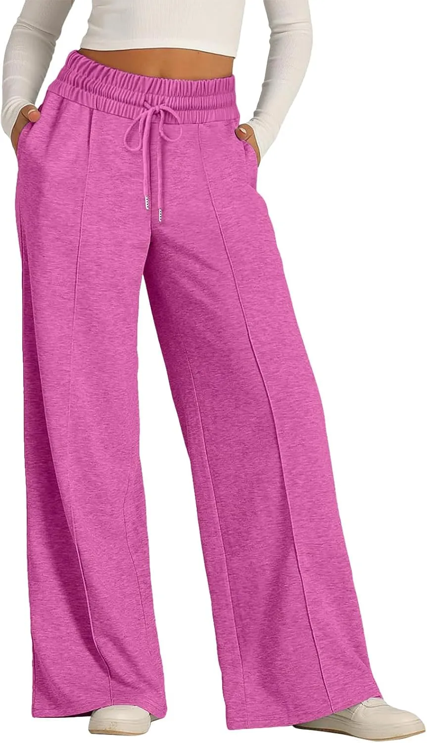 Womens Wide Leg Sweatpants Lightweight High Waisted Baggy Sweat Pants Drawstring Workout Athletic Joggers with Pocket
