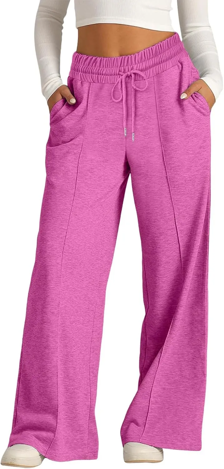 Womens Wide Leg Sweatpants Lightweight High Waisted Baggy Sweat Pants Drawstring Workout Athletic Joggers with Pocket
