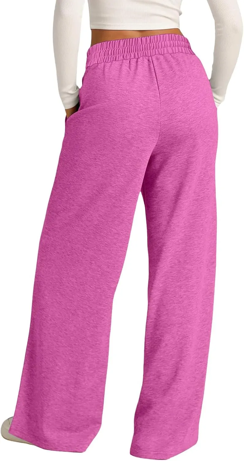 Womens Wide Leg Sweatpants Lightweight High Waisted Baggy Sweat Pants Drawstring Workout Athletic Joggers with Pocket
