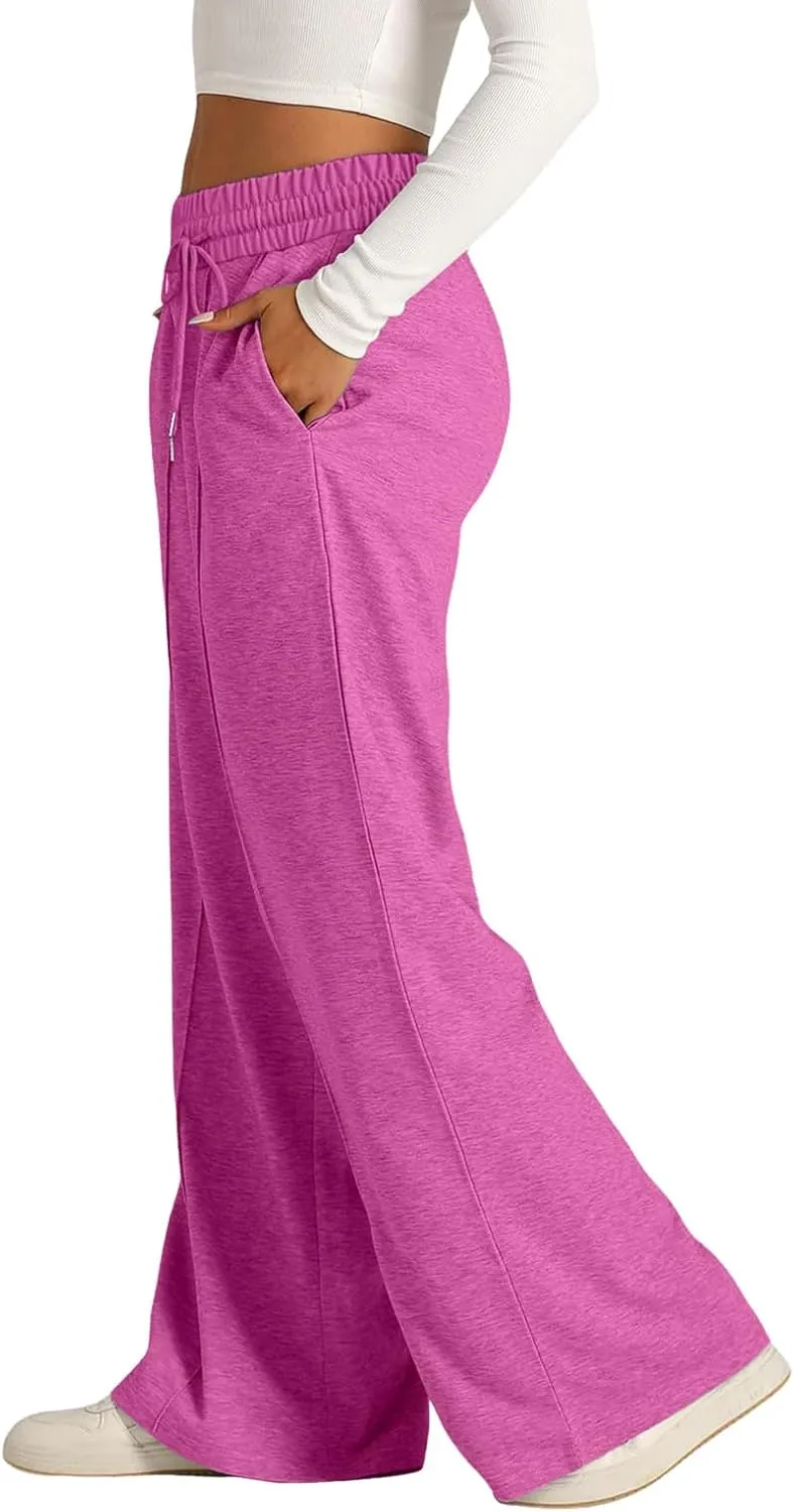 Womens Wide Leg Sweatpants Lightweight High Waisted Baggy Sweat Pants Drawstring Workout Athletic Joggers with Pocket