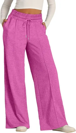 Womens Wide Leg Sweatpants Lightweight High Waisted Baggy Sweat Pants Drawstring Workout Athletic Joggers with Pocket