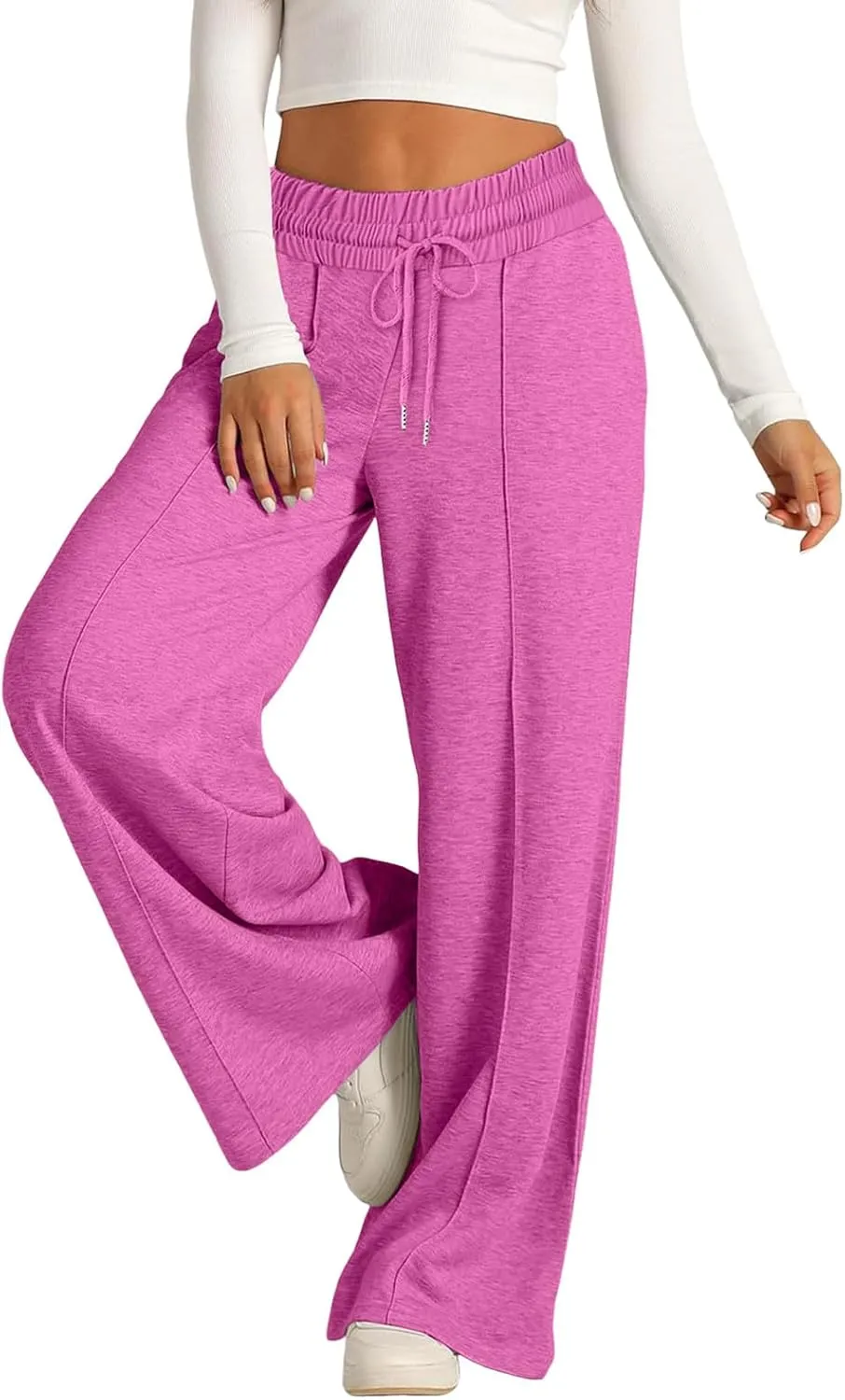 Womens Wide Leg Sweatpants Lightweight High Waisted Baggy Sweat Pants Drawstring Workout Athletic Joggers with Pocket