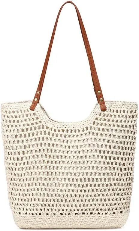 Women's Woven Shoulder Bag Bohemian Style Bucket Bag Large Capacity Hand Crochet Women's Handbag for Everyday & Travel